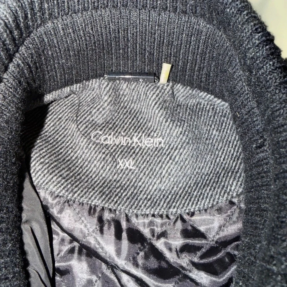 Calvin‎ Klein Mens Charcoal Gray Ribbed Wool Zip Quilted Barn Chore Coat XL